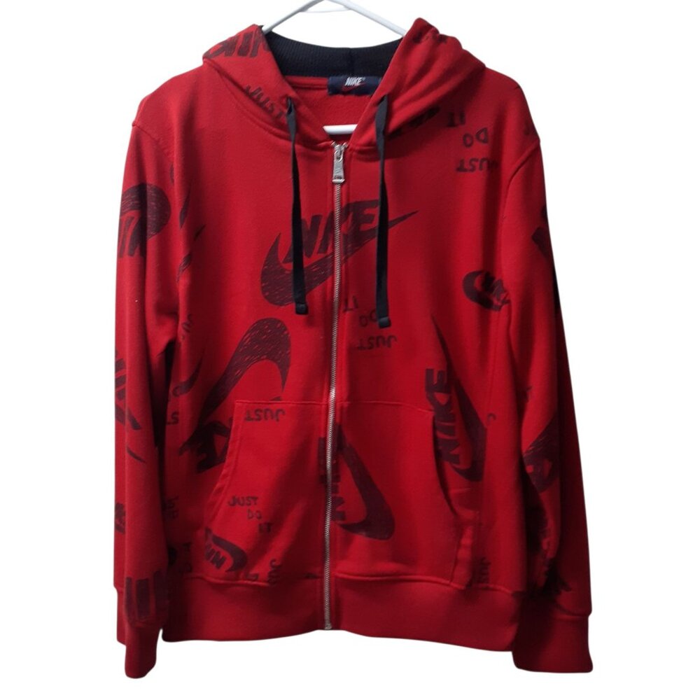 Nike Just Do It All-Over Print Logo Full-Zip Hoodie Mens Size Small Red - Picture 1 of 7